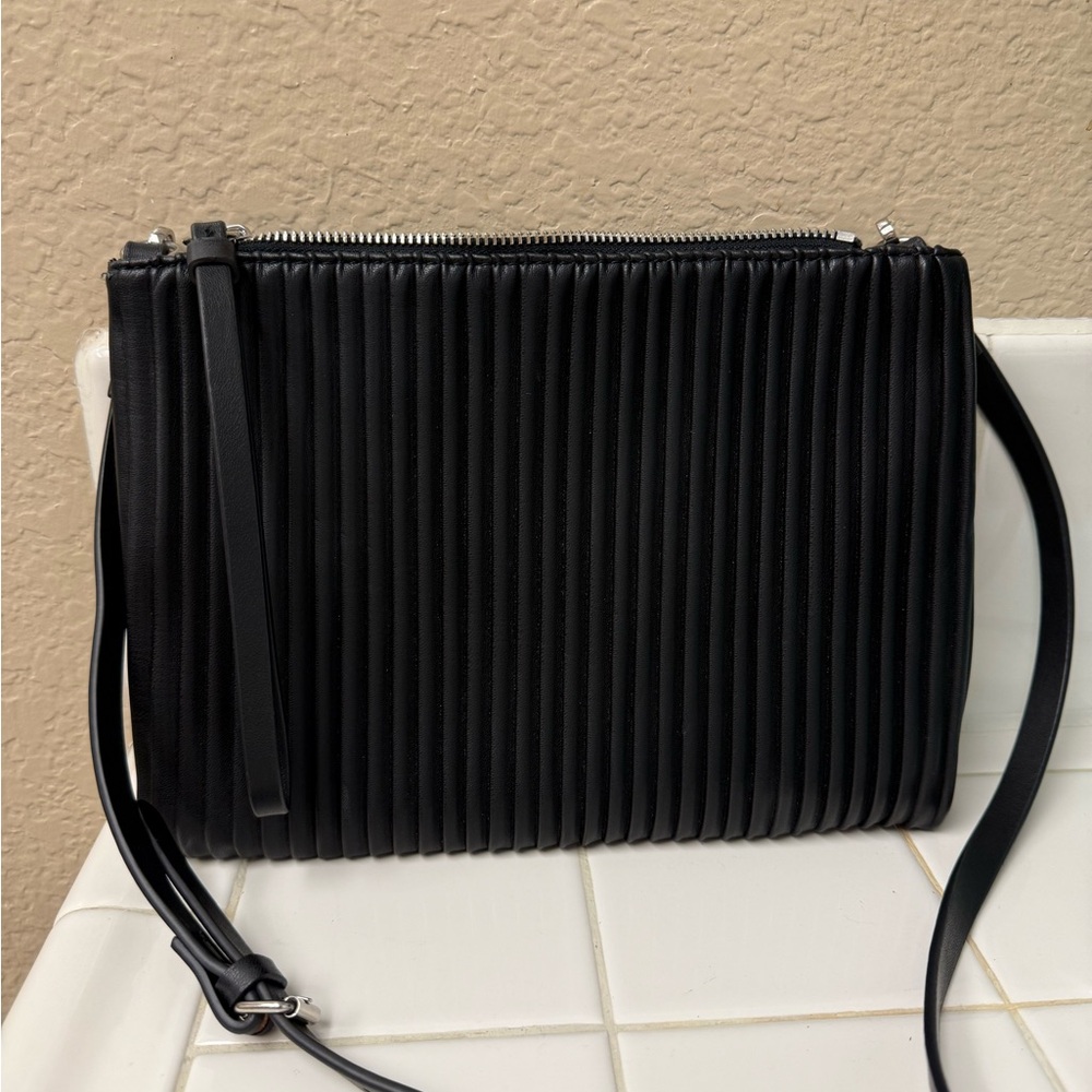 Zara Elegant Black Pleated crossbody Bag 8x10